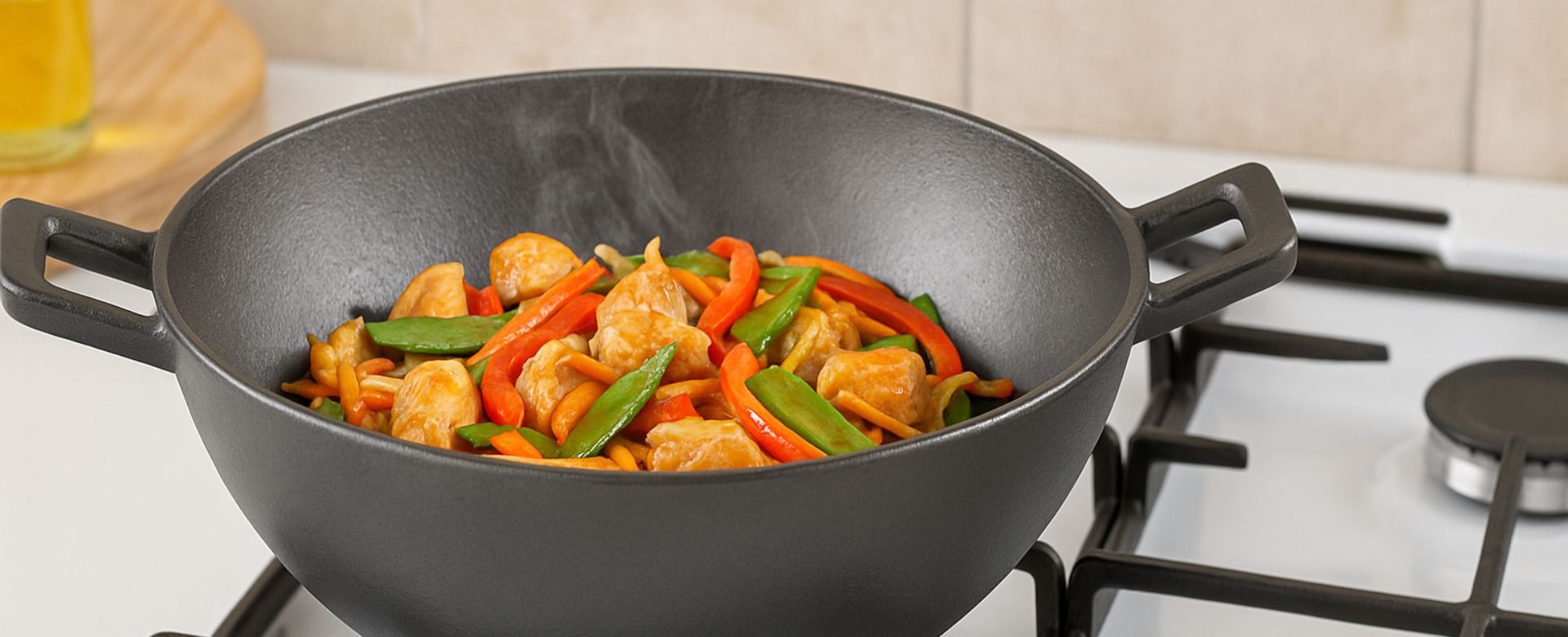 Cast iron wok pan